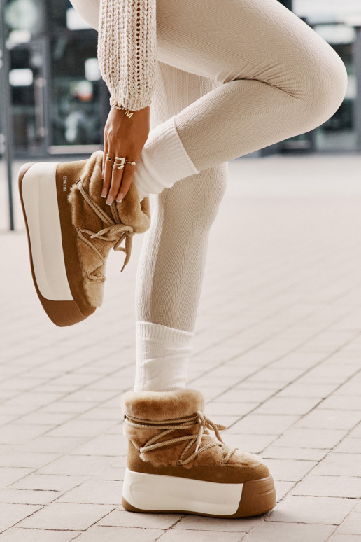 Leather Women's Snow Boots On Thick Sole With Fur Big Star OO274A207 Brown Leather Women's Snow Boots On Thick Sole With Fur Big Star OO274A207 Brown