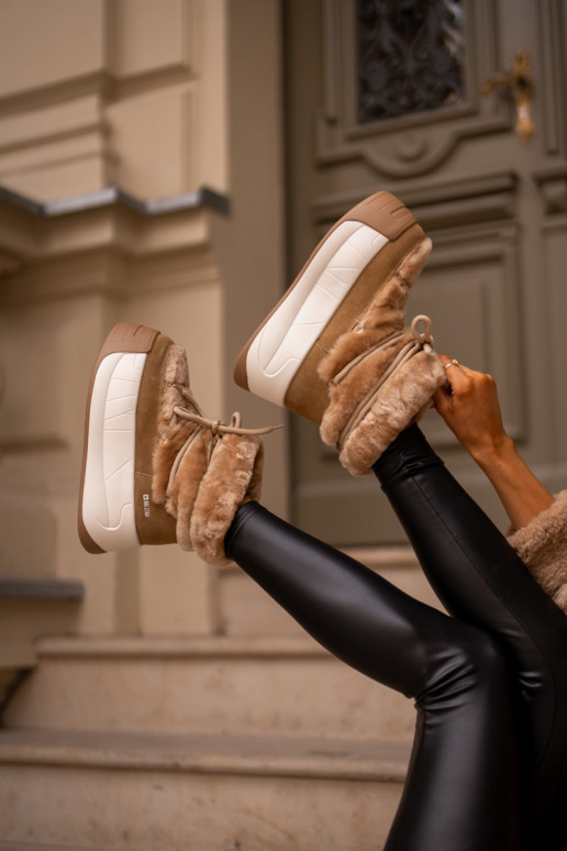 Leather Women's Snow Boots On Thick Sole With Fur Big Star OO274A207 Brown Leather Women's Snow Boots On Thick Sole With Fur Big Star OO274A207 Brown