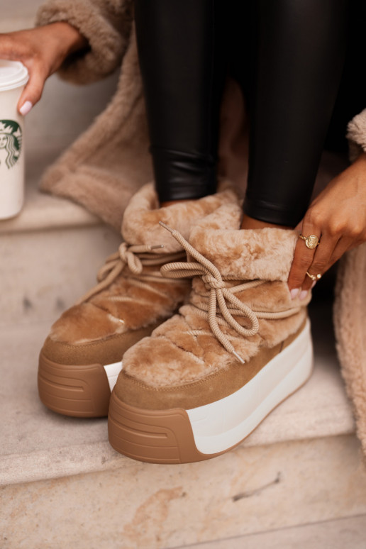 Leather Women's Snow Boots On Thick Sole With Fur Big Star OO274A207 Brown Leather Women's Snow Boots On Thick Sole With Fur Big Star OO274A207 Brown