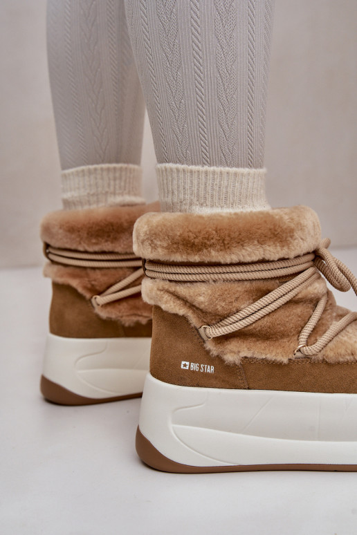 Leather Women's Snow Boots On Thick Sole With Fur Big Star OO274A207 Brown Leather Women's Snow Boots On Thick Sole With Fur Big Star OO274A207 Brown