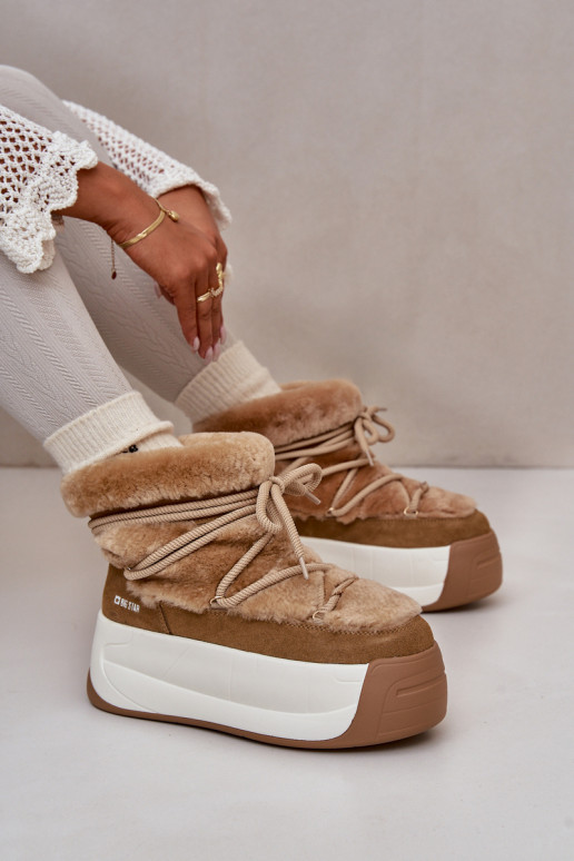 Leather Women's Snow Boots On Thick Sole With Fur Big Star OO274A207 Brown Leather Women's Snow Boots On Thick Sole With Fur Big Star OO274A207 Brown