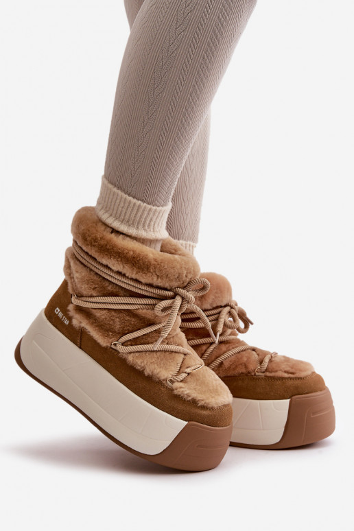 Leather Women's Snow Boots On Thick Sole With Fur Big Star OO274A207 Brown Leather Women's Snow Boots On Thick Sole With Fur Big Star OO274A207 Brown