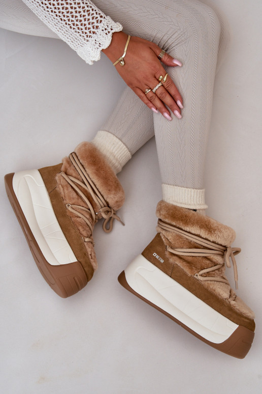 Leather Women's Snow Boots On Thick Sole With Fur Big Star OO274A207 Brown Leather Women's Snow Boots On Thick Sole With Fur Big Star OO274A207 Brown