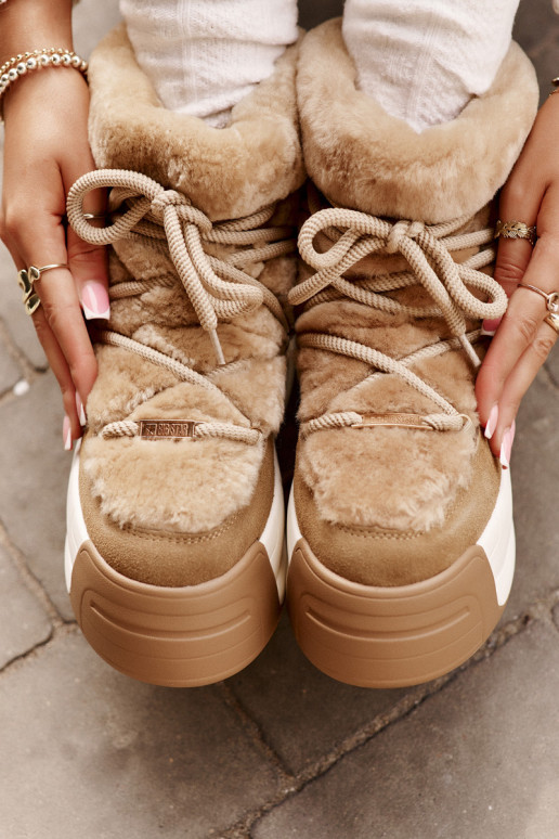 Leather Women's Snow Boots On Thick Sole With Fur Big Star OO274A207 Brown Leather Women's Snow Boots On Thick Sole With Fur Big Star OO274A207 Brown