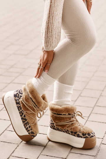 Leather Women's Snow Boots On Thick Sole With Fur Panther Big Star OO274A207 Brown 2