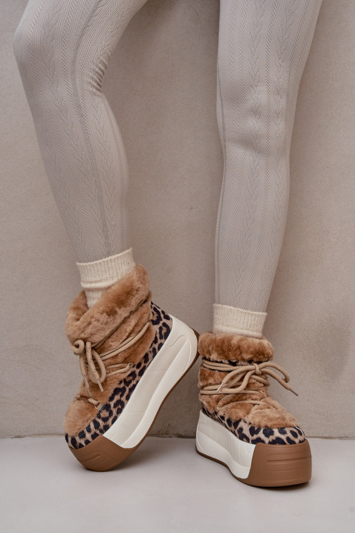 Leather Women's Snow Boots On Thick Sole With Fur Panther Big Star OO274A207 Brown Leather Women's Snow Boots On Thick Sole With Fur Panther Big Star OO274A207 Brown