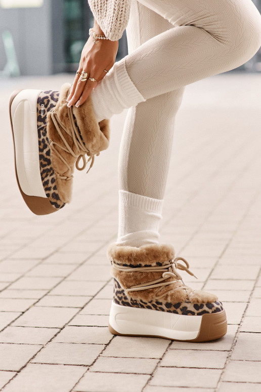 Leather Women's Snow Boots On Thick Sole With Fur Panther Big Star OO274A207 Brown Leather Women's Snow Boots On Thick Sole With Fur Panther Big Star OO274A207 Brown