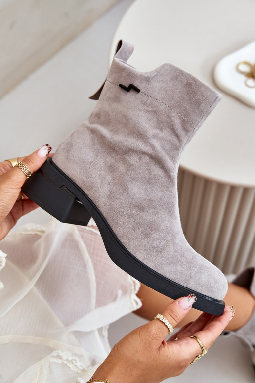 Ocieplane Botki DamskiewithNaturalnego Zamszu Na Zamek Szare Vinceza 66696