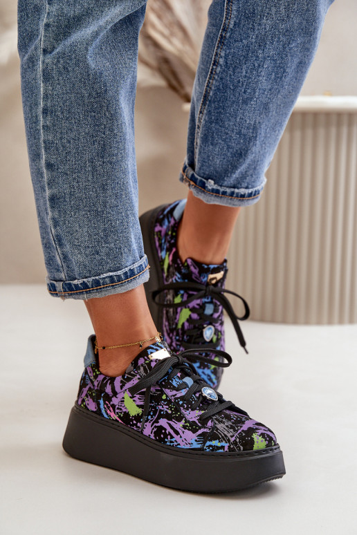 Leather Sports Shoes On Platform Purple Maciejka 06191-05 Leather Sports Shoes On Platform Purple Maciejka 06191-05