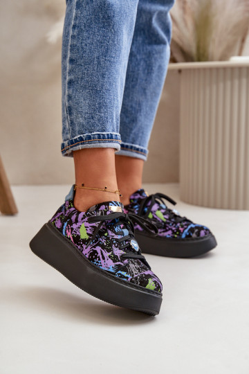 Leather Sports Shoes On Platform Purple Maciejka 06191-05 2