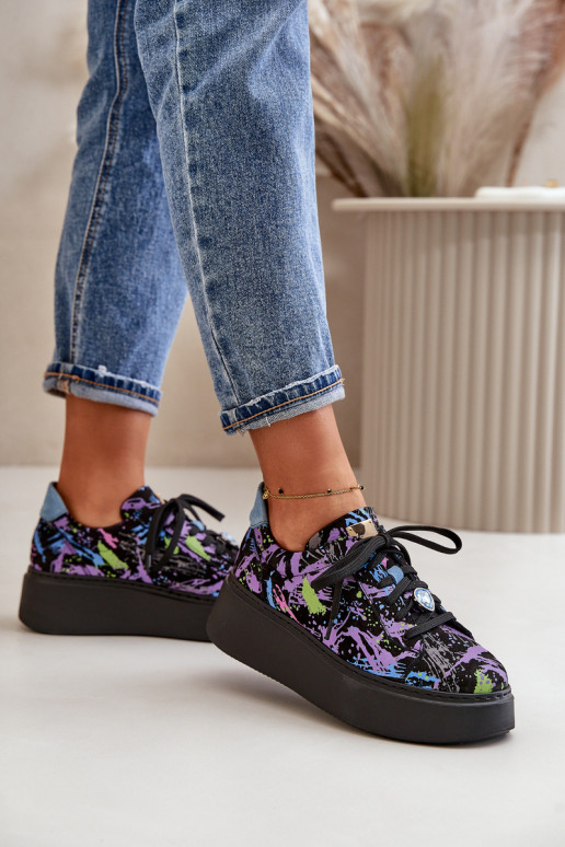 Leather Sports Shoes On Platform Purple Maciejka 06191-05 Leather Sports Shoes On Platform Purple Maciejka 06191-05