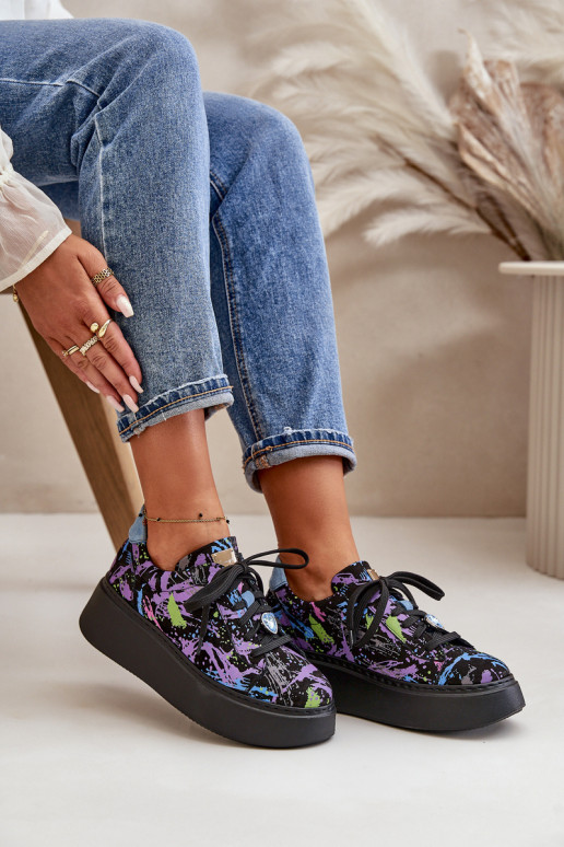 Leather Sports Shoes On Platform Purple Maciejka 06191-05 Leather Sports Shoes On Platform Purple Maciejka 06191-05