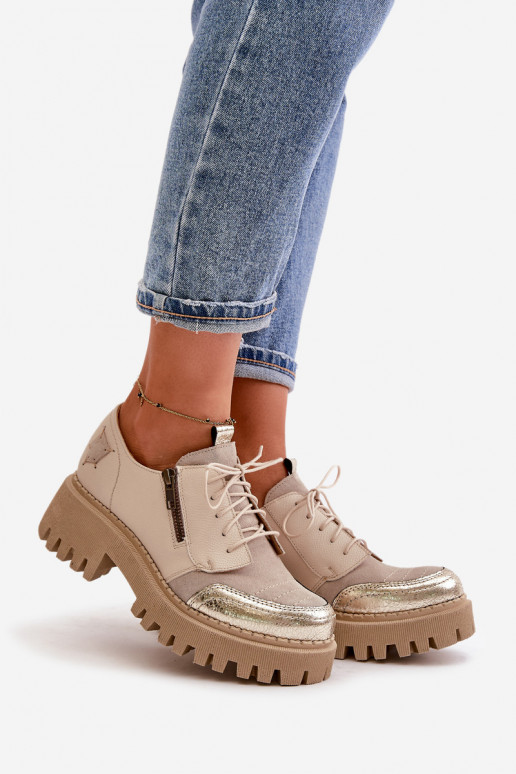 Półbuty Damskie Ze Skóry Naturalnej Beżowe Maciejka 06177-04