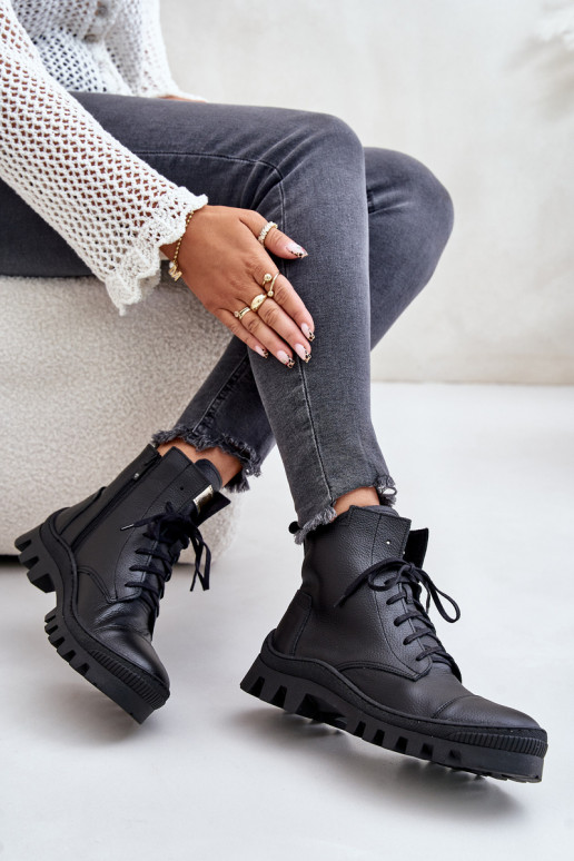 Zazoo 2831 Botki Damskie Ze Skóry Naturalnej Czarne