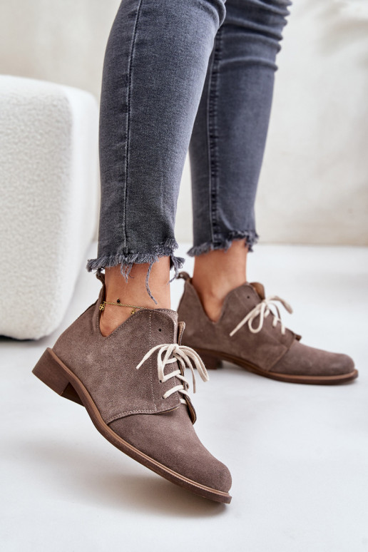 Zazoo 2959 Suede Oxfords Lace-Up Flat Heels Dark Beige Zazoo 2959 Suede Oxfords Lace-Up Flat Heels Dark Beige