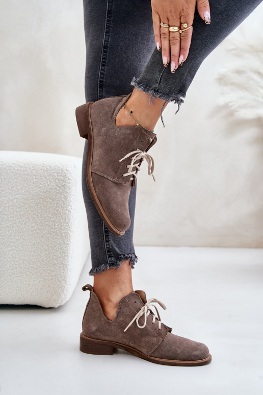 Zazoo 2959 Suede Oxfords Lace-Up Flat Heels Dark Beige Zazoo 2959 Suede Oxfords Lace-Up Flat Heels Dark Beige