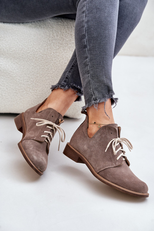 Zazoo 2959 Suede Oxfords Lace-Up Flat Heels Dark Beige Zazoo 2959 Suede Oxfords Lace-Up Flat Heels Dark Beige