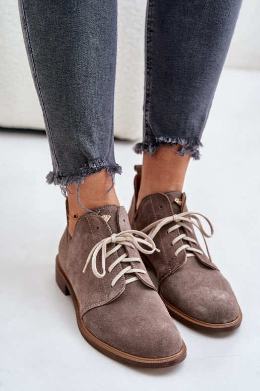 Zazoo 2959 Suede Oxfords Lace-Up Flat Heels Dark Beige Zazoo 2959 Suede Oxfords Lace-Up Flat Heels Dark Beige