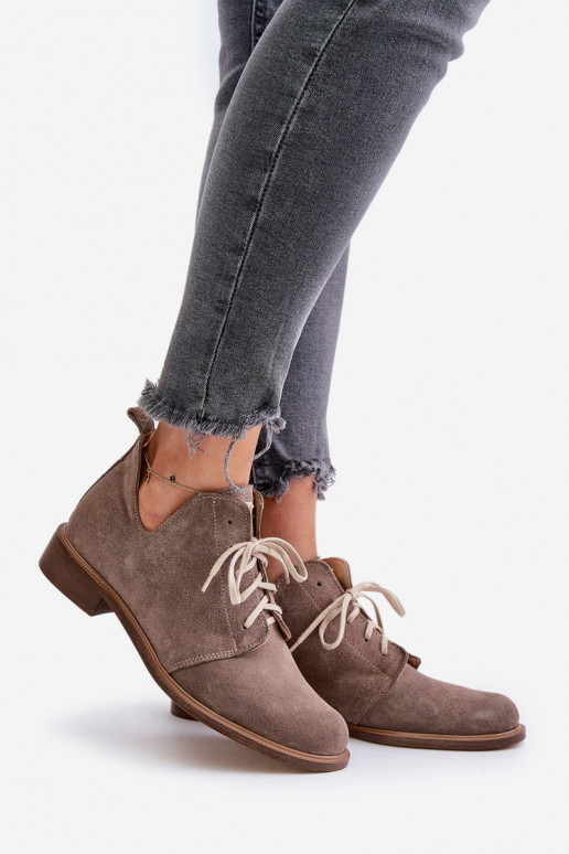 Zazoo 2959 Suede Oxfords Lace-Up Flat Heels Dark Beige Zazoo 2959 Suede Oxfords Lace-Up Flat Heels Dark Beige