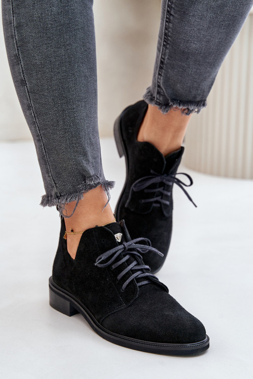 Zazoo 2959 Suede Oxfords Lace Up Flat Heel Black Zazoo 2959 Suede Oxfords Lace Up Flat Heel Black