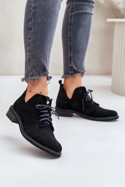 Zazoo 2959 Suede Oxfords Lace Up Flat Heel Black Zazoo 2959 Suede Oxfords Lace Up Flat Heel Black
