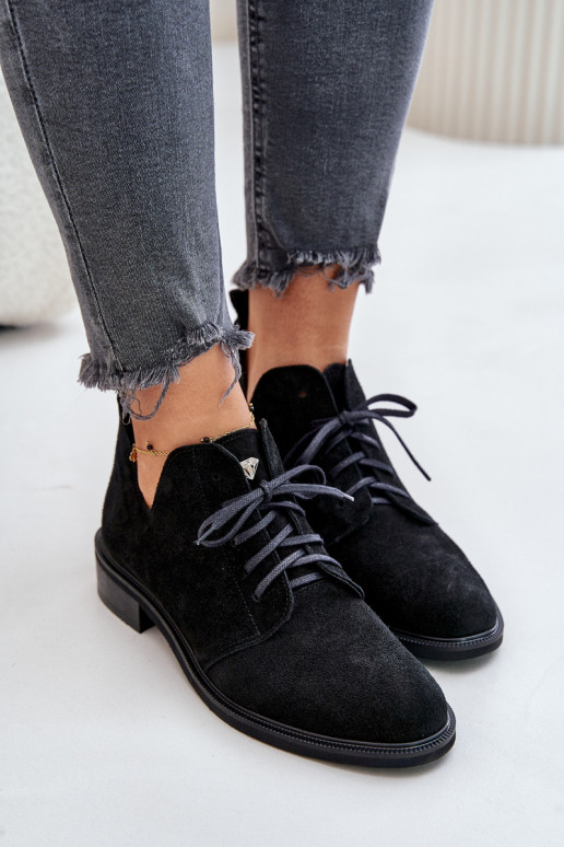 Zazoo 2959 Suede Oxfords Lace Up Flat Heel Black Zazoo 2959 Suede Oxfords Lace Up Flat Heel Black