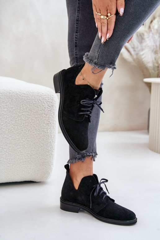 Zazoo 2959 Suede Oxfords Lace Up Flat Heel Black Zazoo 2959 Suede Oxfords Lace Up Flat Heel Black