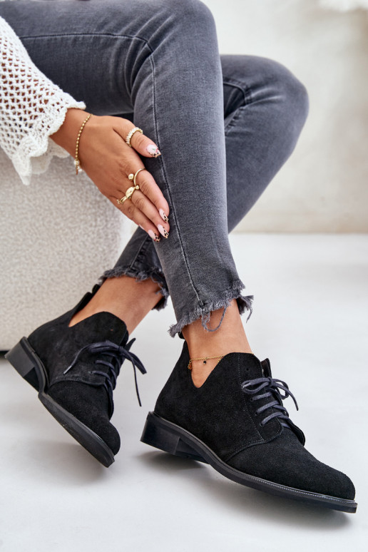 Zazoo 2959 Suede Oxfords Lace Up Flat Heel Black Zazoo 2959 Suede Oxfords Lace Up Flat Heel Black