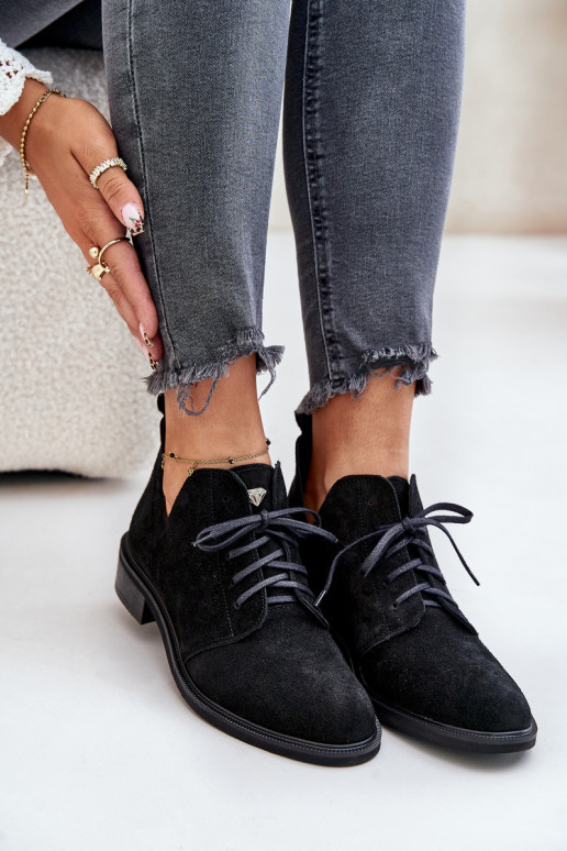 Zazoo 2959 Suede Oxfords Lace Up Flat Heel Black Zazoo 2959 Suede Oxfords Lace Up Flat Heel Black