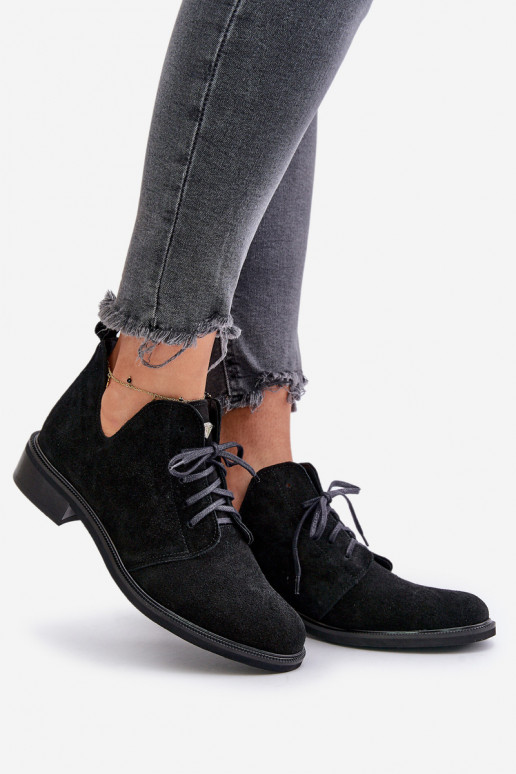 Zazoo 2959 Suede Oxfords Lace Up Flat Heel Black Zazoo 2959 Suede Oxfords Lace Up Flat Heel Black