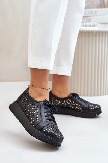 Zazoo 2973 Leather Platform Shoes With Cut-Out Design Black 2