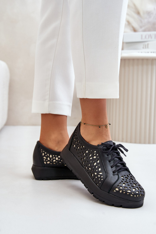 Zazoo 2973 Leather Platform Shoes With Cut-Out Design Black Zazoo 2973 Leather Platform Shoes With Cut-Out Design Black