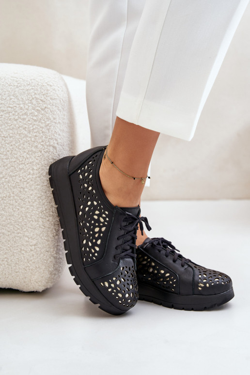 Zazoo 2973 Leather Platform Shoes With Cut-Out Design Black Zazoo 2973 Leather Platform Shoes With Cut-Out Design Black
