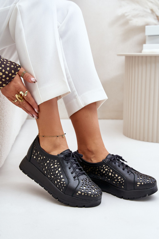 Zazoo 2973 Leather Platform Shoes With Cut-Out Design Black Zazoo 2973 Leather Platform Shoes With Cut-Out Design Black