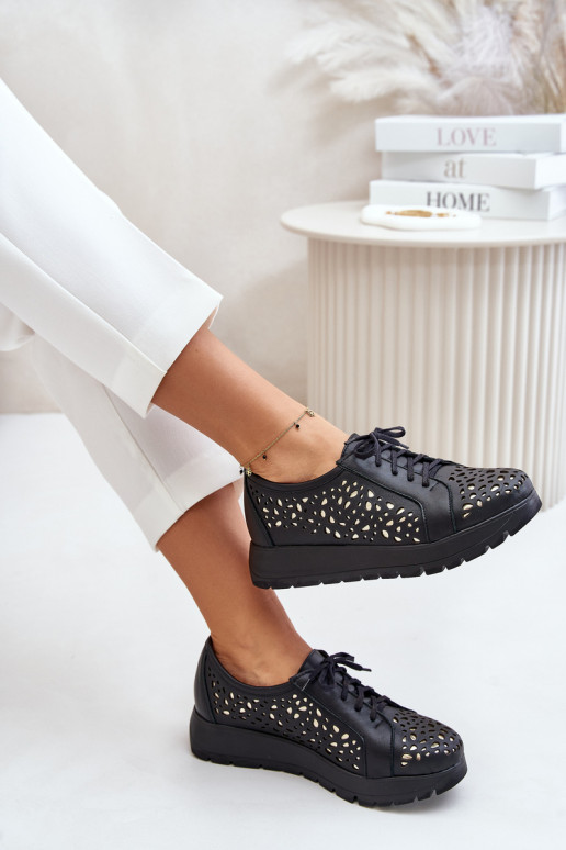 Zazoo 2973 Leather Platform Shoes With Cut-Out Design Black Zazoo 2973 Leather Platform Shoes With Cut-Out Design Black