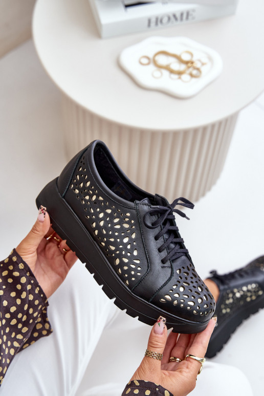 Zazoo 2973 Leather Platform Shoes With Cut-Out Design Black Zazoo 2973 Leather Platform Shoes With Cut-Out Design Black