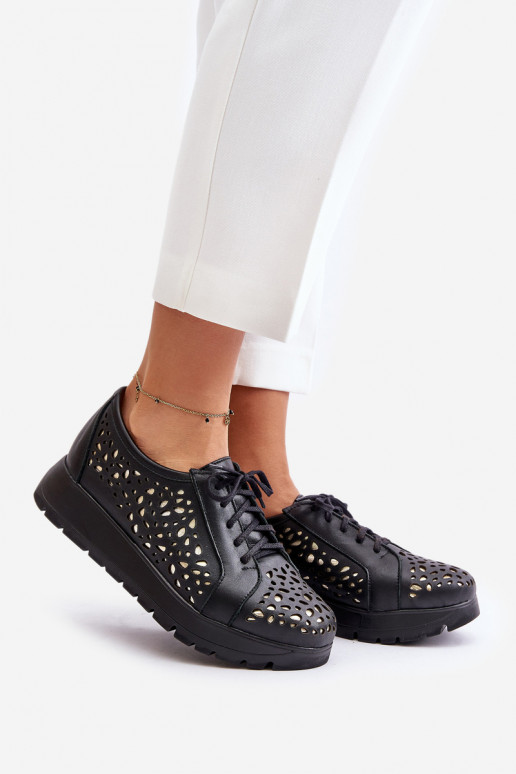 Zazoo 2973 Leather Platform Shoes With Cut-Out Design Black Zazoo 2973 Leather Platform Shoes With Cut-Out Design Black