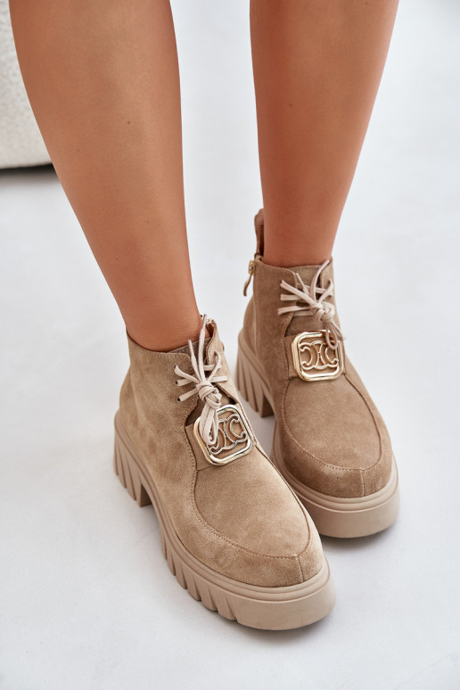 Suede Ankle Boots With Golden Decoration Beige Zazoo 2952 Suede Ankle Boots With Golden Decoration Beige Zazoo 2952