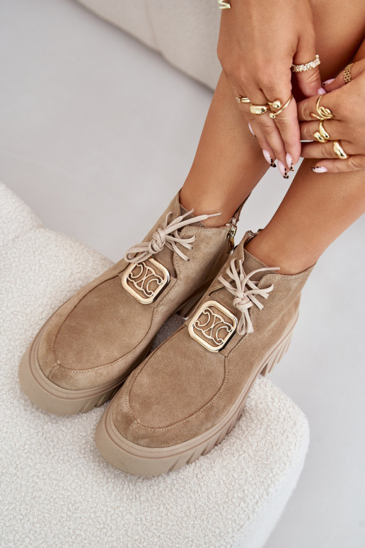 Suede Ankle Boots With Golden Decoration Beige Zazoo 2952 Suede Ankle Boots With Golden Decoration Beige Zazoo 2952