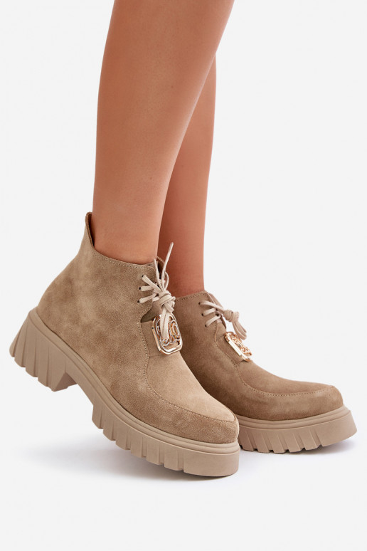 Suede Ankle Boots With Golden Decoration Beige Zazoo 2952 Suede Ankle Boots With Golden Decoration Beige Zazoo 2952