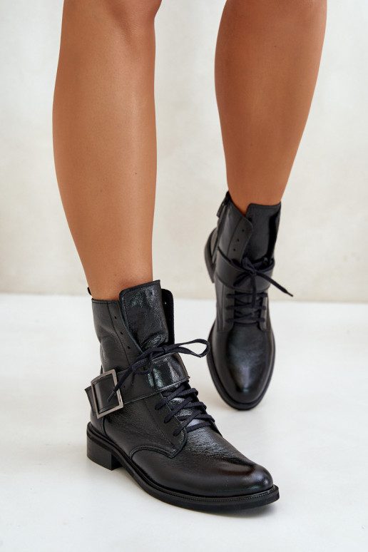 Zazoo 2949 Leather Boots With Buckle Black