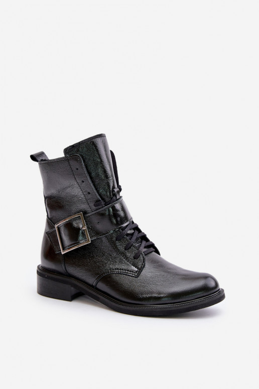 Zazoo 2949 Leather Boots With Buckle Black