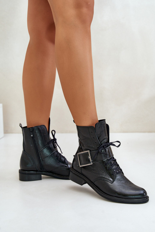 Zazoo 2949 Leather Boots With Buckle Black