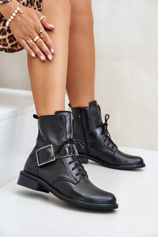 Zazoo 2949 Leather Boots With Buckle Black