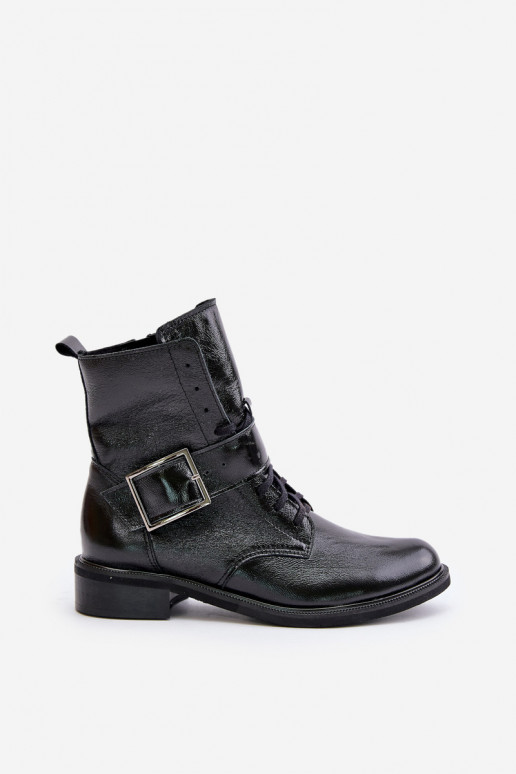 Zazoo 2949 Leather Boots With Buckle Black