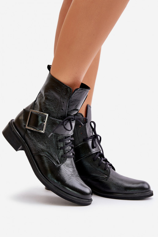 Zazoo 2949 Leather Boots With Buckle Black