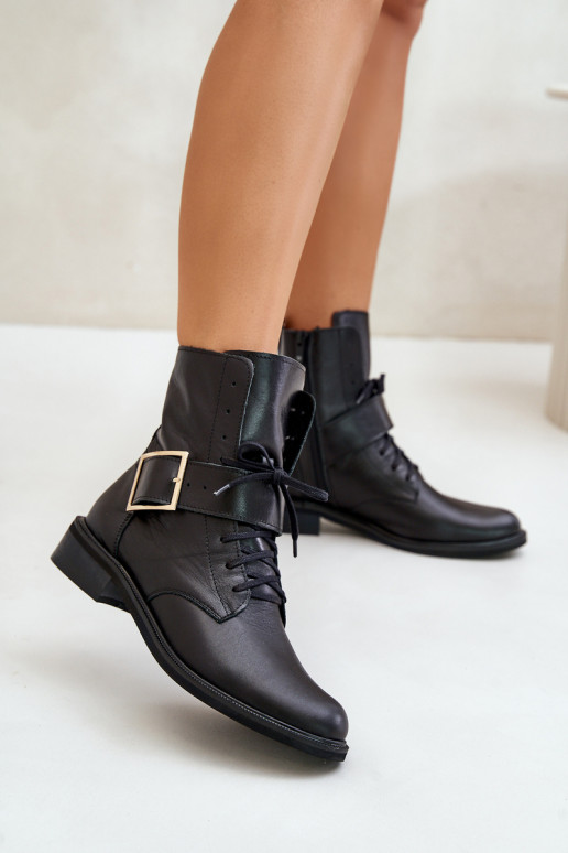 Zazoo 2949 Leather Ankle Boots With Buckle Black Zazoo 2949 Leather Ankle Boots With Buckle Black