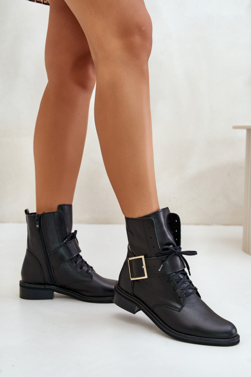 Zazoo 2949 Leather Ankle Boots With Buckle Black Zazoo 2949 Leather Ankle Boots With Buckle Black
