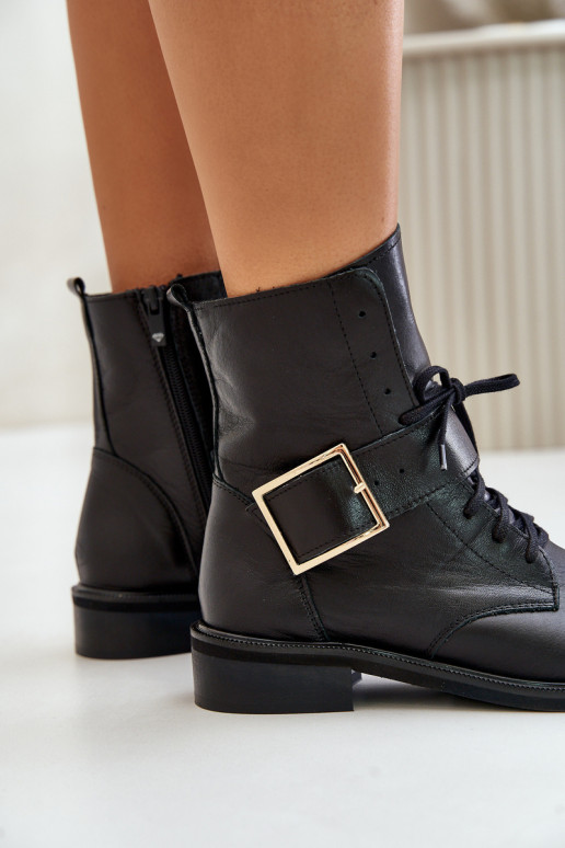 Zazoo 2949 Leather Ankle Boots With Buckle Black Zazoo 2949 Leather Ankle Boots With Buckle Black