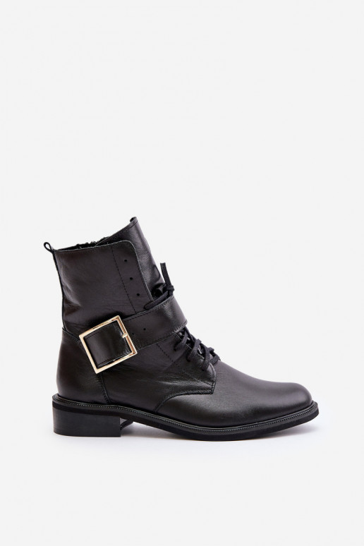 Zazoo 2949 Leather Ankle Boots With Buckle Black Zazoo 2949 Leather Ankle Boots With Buckle Black